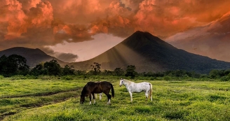 Lush farmland around Mount Arenal, Costa Rica